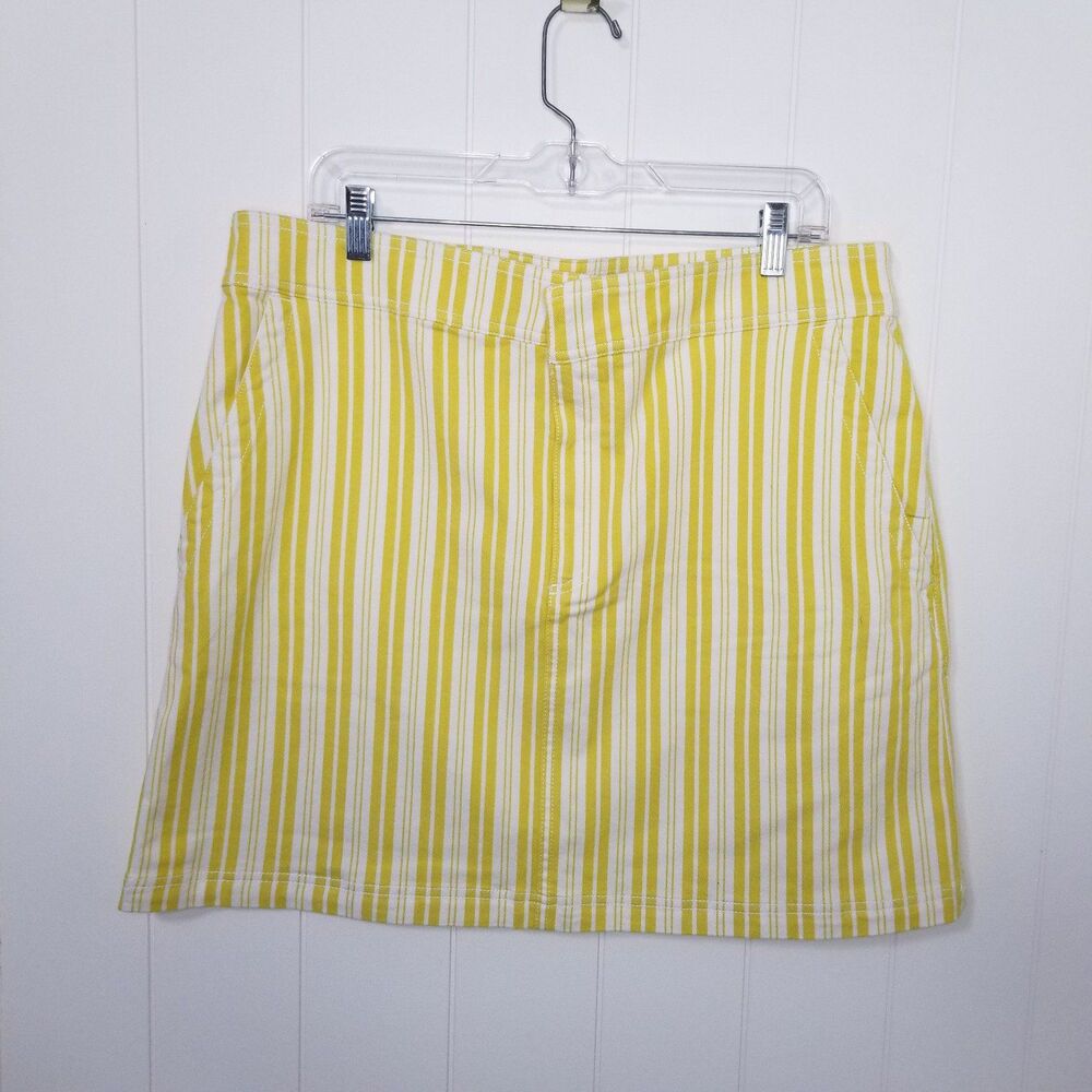 LOFT Skirt Women's 14 Striped Yellow White Pockets Summer Preppy New